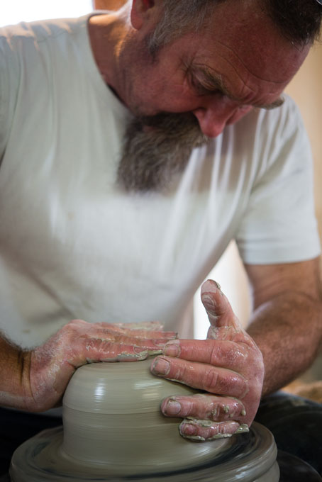 Nic Collins and Sabine Nemet in their pottery 2016